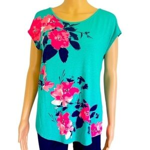 Westport green floral Hawaiian style blouse short sleeves detailed Women Small